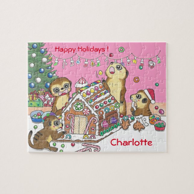 Personnaliser Cute Meerkats puzzle rose (Horizontal)