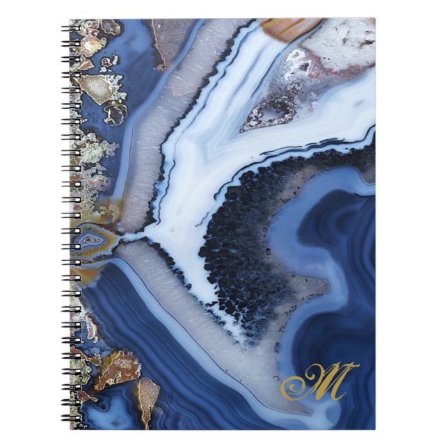 Personnaliser journal cahier MARBRE Blanc Or Bleu (Devant)