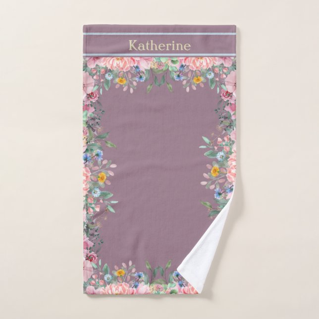 Personnaliser la bordure florale Mountbatten rose (Serviette à main)