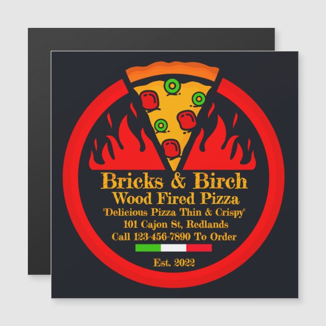 Personnaliser l'aimant promo de restaurant de pizz (Devant / Derrière)