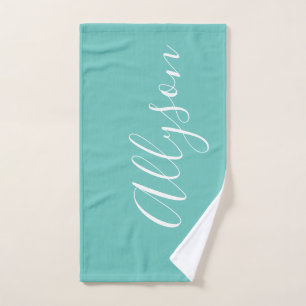 Personnaliser le nom blanc Script vertical, Turquo