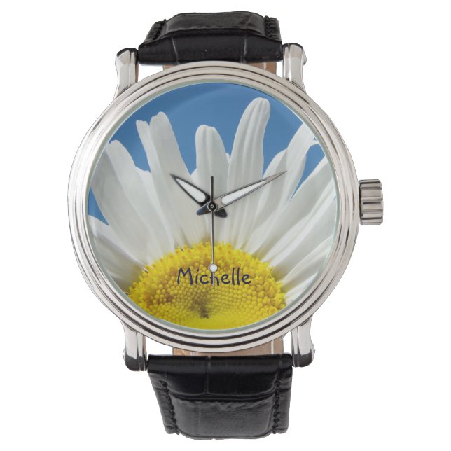 Personnaliser Nom montres Jaune Blanc Fleur margue (devant)