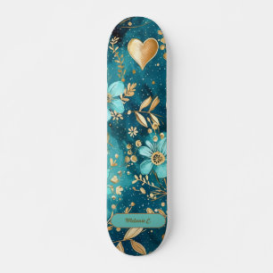 Personnaliser Turquoise & Gold Floral Skateboard