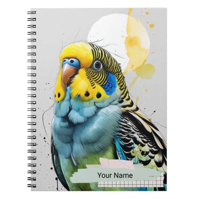 PERSONNALISEZ Cahier Oiseau Perruche Bleu Encre Mo (Devant)