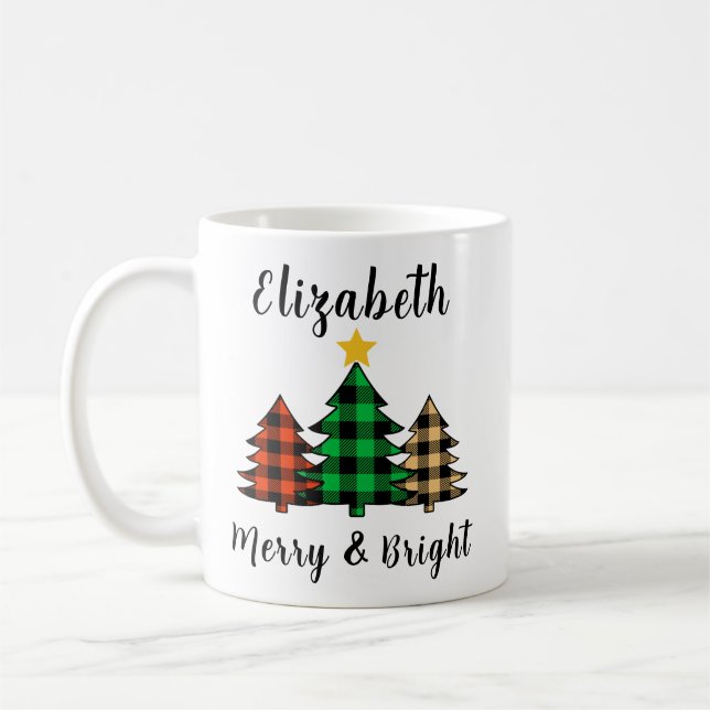Personnalisez Merry & Bright Tree Coffee Mug (Gauche)