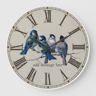 Personnalisez une horloge vintage bleus oiseaux d'