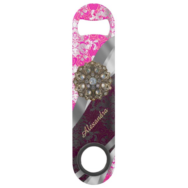 Personnalized pink pretty girly damask (Devant)