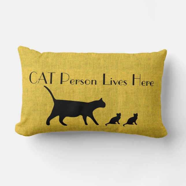 Personne Chat Jaune et Noir Lumbar Coussin (Recto)