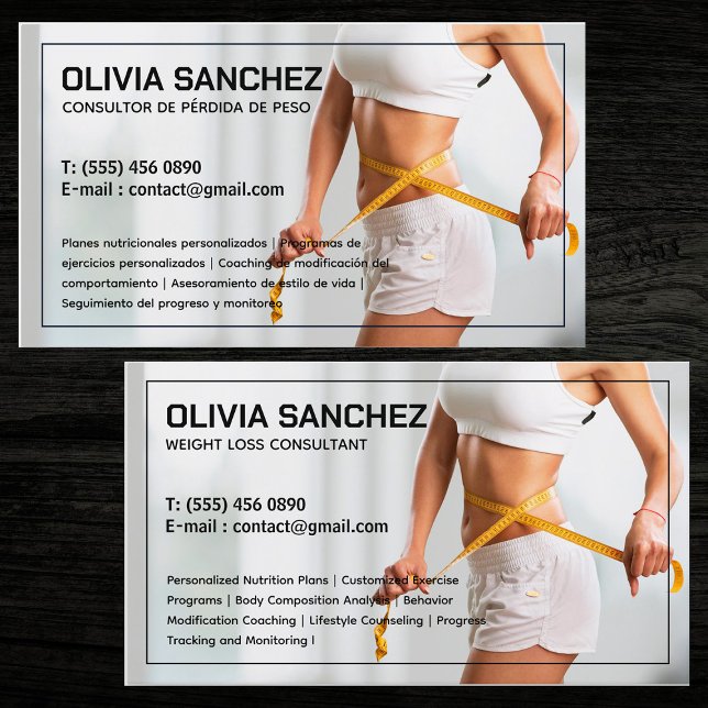 Perte de poids Carte de visite espagnol bilingue (Weight Loss Bilingual Spanish Business Cards)