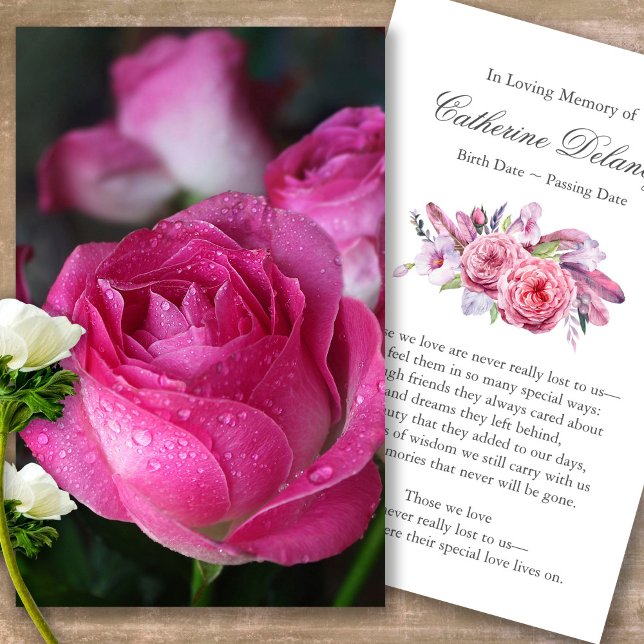 Perte funéraire Rose Bud Prayer Cartes de Sympathi (Forever in our hearts, celebration of life, in loving memory of, prayer cards for bereavement)