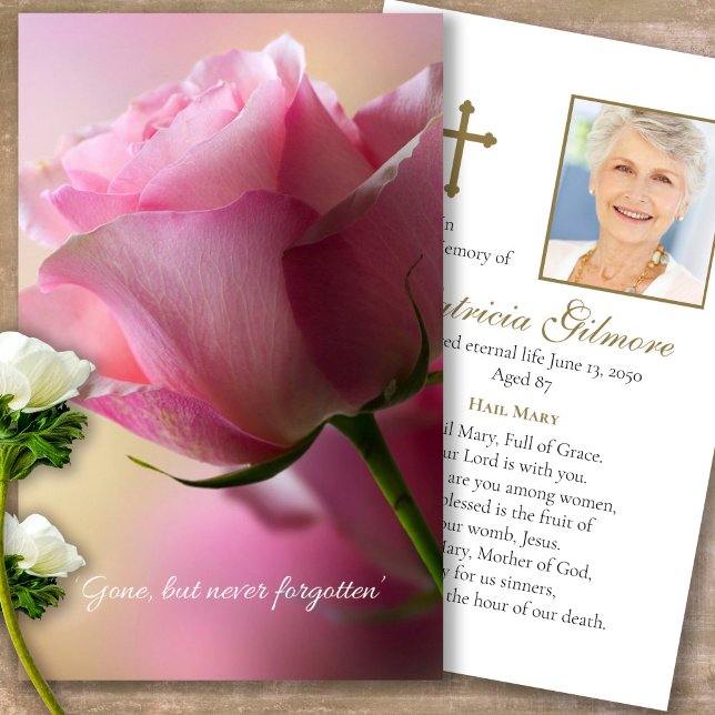 Perte funéraire Rose rose prière Cartes de sympath (Forever in our hearts, celebration of life, in loving memory of, prayer cards for bereavement)