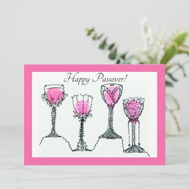 Pesach Pâque 4 Tasses de Vin Carte Vacances Appart (Debout devant)