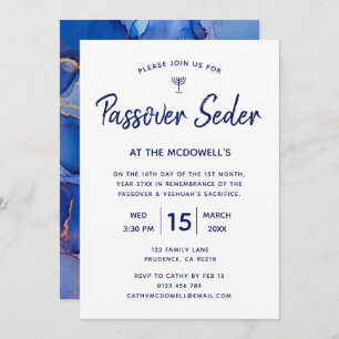 Pessa Seder Unique Blue Gold Invitation