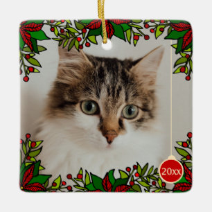 Pet Chat Poinsettia Année Boule de Noël Ornement