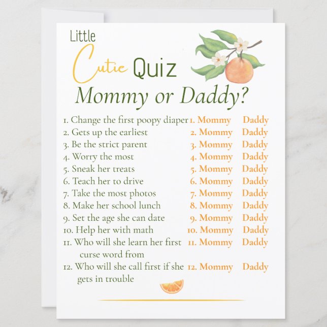Pet Cute FILLE Quiz pour Maman ou Papa (Devant)