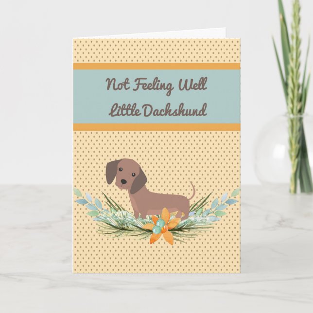 Pet Dachshund Obtenir Bonne Carte Pois & Fleurs (Devant)