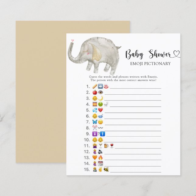 Pet Éléphant jeu de pictionary avec émoji de douch (Devant / Derrière)