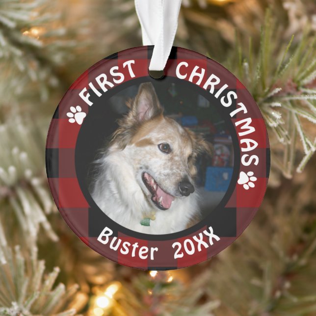 Pet FIRST CHRISTMAS 2 Photo Rouge & Noir Plaid (Arbre)