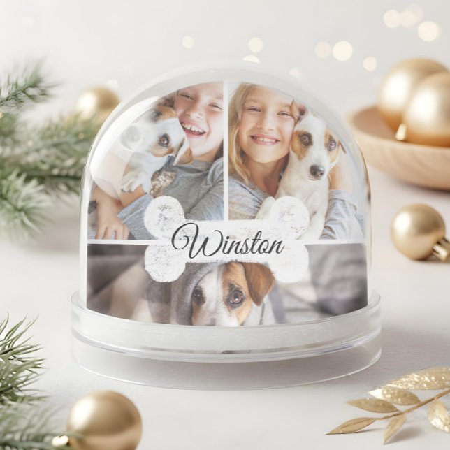 Pet Photo Collage Dog Bone Pet Name Sweet keepsake (Pet Photo Collage Dog Bone Pet Name Sweet keepsake Snow Globe)