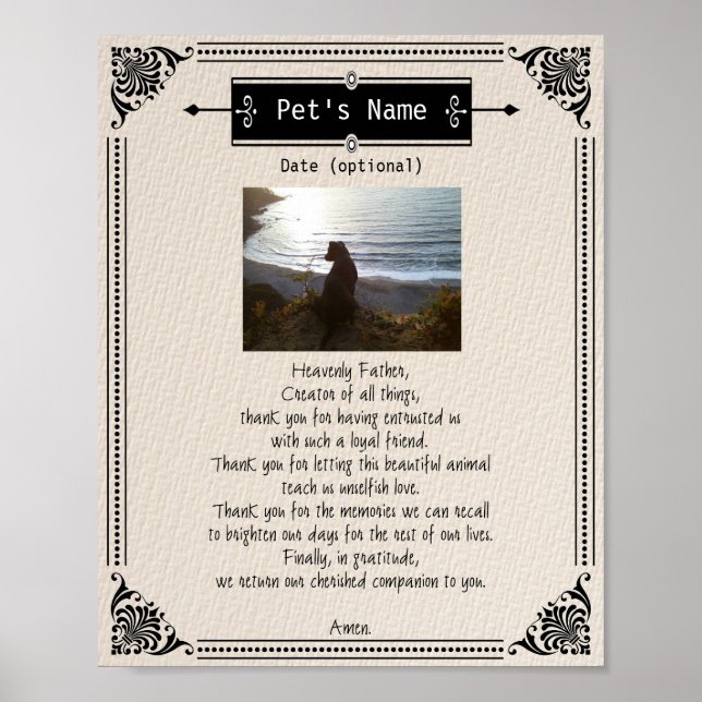 Pet Photo Memorial Dog Prière - Poster (Devant)