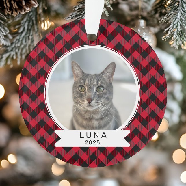 Pet Photo Red and Black Buffalo Plaid Christmas (Pet Photo Red and Black Buffalo Plaid Christmas Ornament)
