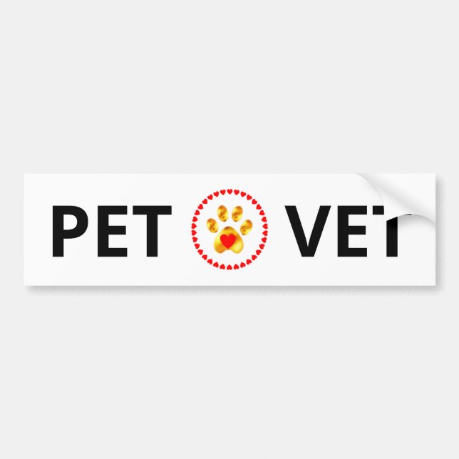 Pet Vet & golden paw with hearts bumper sticker (Devant)