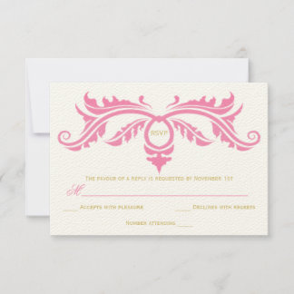 Pétale rose et or défilement sur carte RSVP ivoire