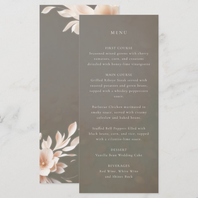Pétales de pêche menu mariage marron taureau (Devant / Derrière)