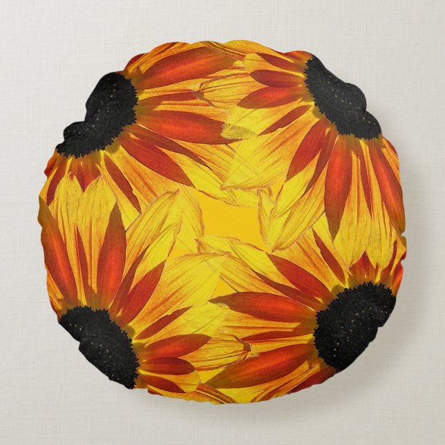 Pétales de tournesol Abstrait Coussin rond (Devant)