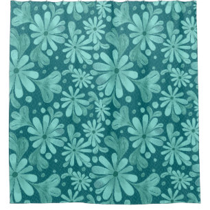Pétales en Aqua et rideau de douche Turquoise