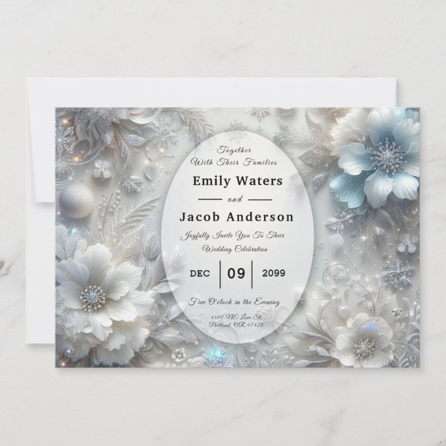 Pétales enneigés dans une invitation de mariage à  (Devant)