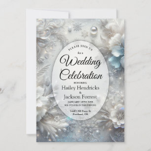 Pétales enneigés dans une invitation de mariage à
