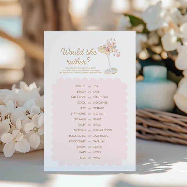 Pétales et le Procureur voudrait-elle Plaire jeu d (Would she rather Bridal shower game)