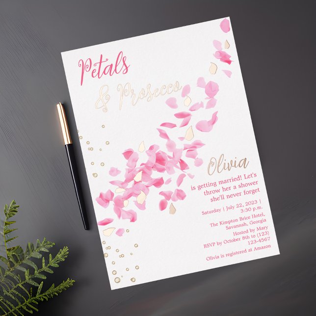 Pétales et Procuco Pink Douche nuptiale Invitation (Créateur téléchargé)