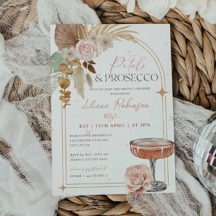 Pétales et Prosecco Boho Invitation de la douche n