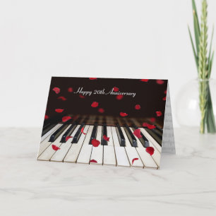 Pétales roses sur Piano 20e Anniversaire Carte