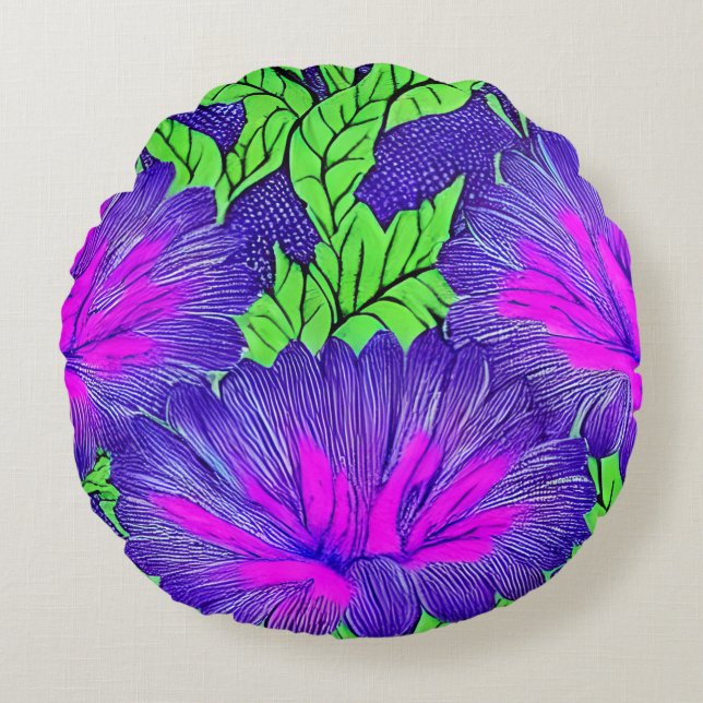 Pétales violets Coussin rond (Devant)