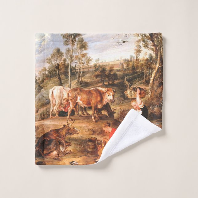 Peter Paul Rubens Milkmaips avec du bétail sur une (Gant de toilette)