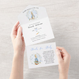 Peter Rabbit Baby Boy Invitation + Carte Livres