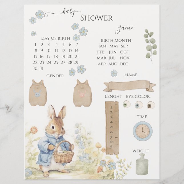 Peter Rabbit Baby shower Deviner le jeu (Devant)