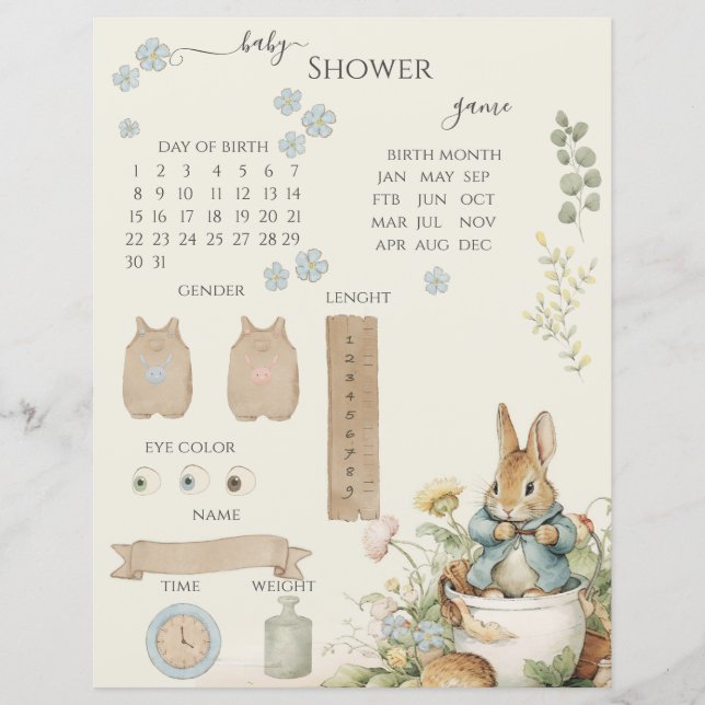 Peter Rabbit Baby shower Deviner le jeu (Devant)