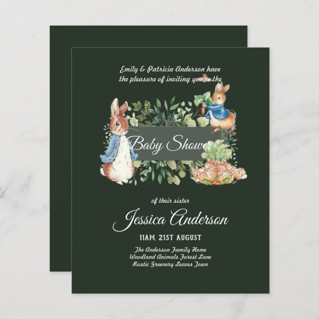 Peter Rabbit BABY SHOWER Invitations (Devant / Derrière)
