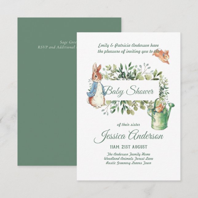 Peter Rabbit BÉBÉ DOUCHE Invitations garçon ou fil (Devant / Derrière)