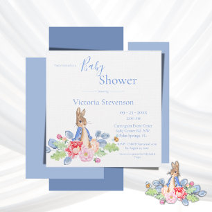 Peter Rabbit Blue Floral Baby shower Invitation