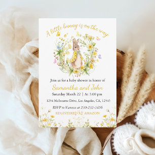 Peter Rabbit Invitation Baby shower Floral Jaune