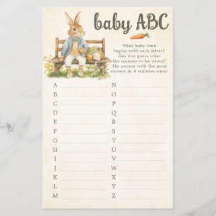 Peter The Rabbit Baby shower ABC Game Card