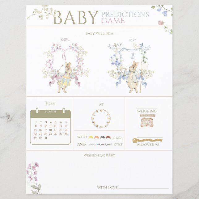 Peter the Rabbit Baby shower Guesser Jeu (Devant)