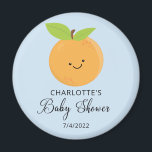 Petit aimant Baby shower Cutie<br><div class="desc">Un petit coup de coeur est donné au design baby shower avec une adorable petite orange de clémentine posée sur un arrière - plan bleu clair. Visitez notre boutique pour voir notre adorable petite collection de design de cuisine.</div>