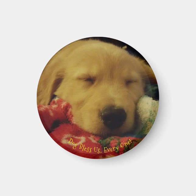 Petit aimant de Noël rond Winston chiot (Devant)