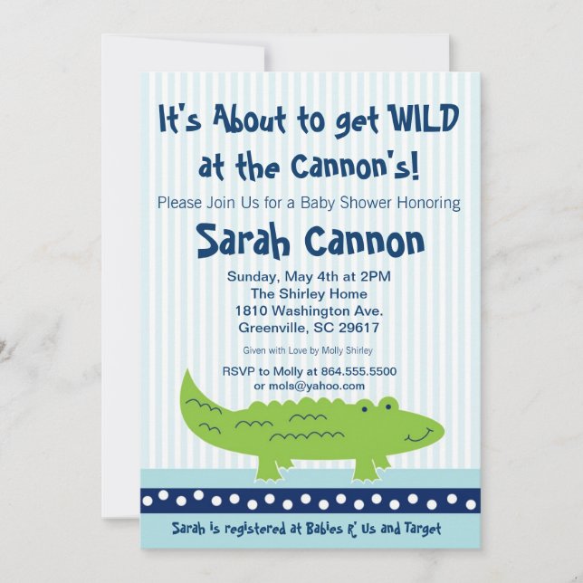 Petit Alligator, Invitation Baby shower Garçon (Devant)
